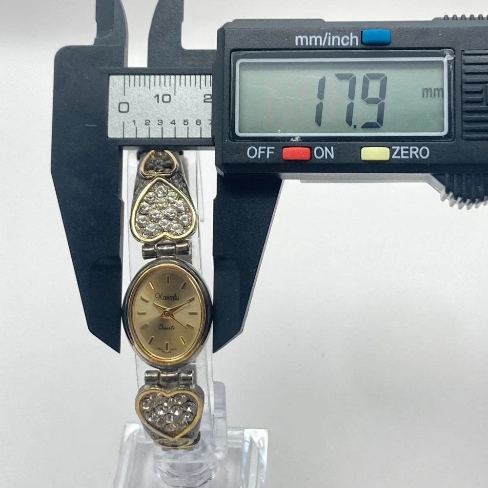 Vintage Xanadu Women's Watch Silver Gold Tone Hearts Crystals New Battery 7.25